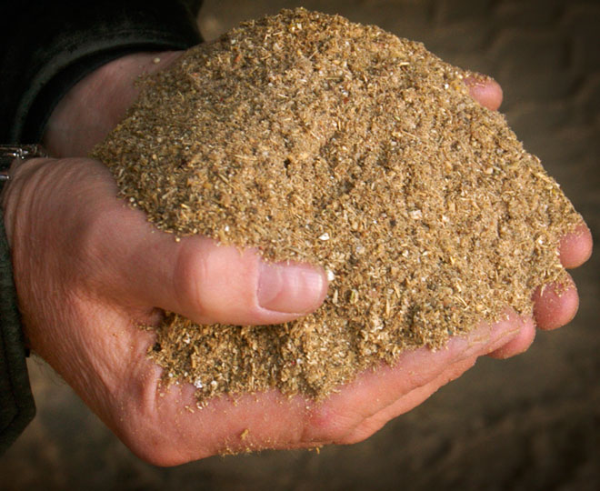 Extract non-edible material, grind and dry the mixture